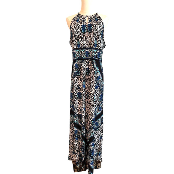 London Times Boho Maxi Dress Size 14 Geometric Print Y2K Artsy Resort Stretchy - Picture 1 of 8